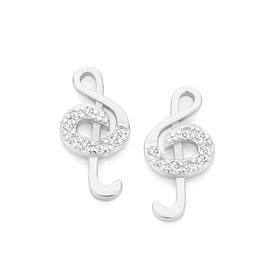 Silver+CZ+Treble+Clef+Stud+Earrings