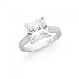 Silver-Large-Square-CZ-Dress-Ring-Size-O on sale