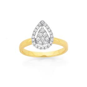 9ct-Gold-Diamond-Pear-Shape-Cluster-Ring on sale