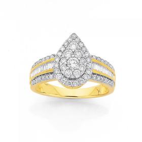 9ct-Gold-Diamond-Pear-Shape-Cluster-Dress-Ring on sale