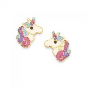 9ct-Gold-Enamel-Unicorn-Stud-Earrings on sale