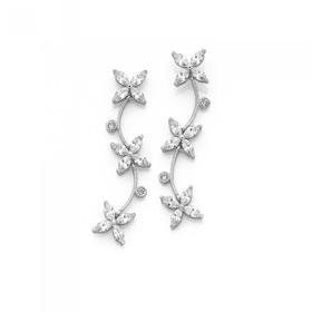 Silver-CZ-Flower-Drop-Earrings on sale