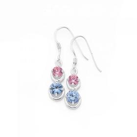 Silver-PinkLavender-Round-CZ-Hook-Earrings on sale