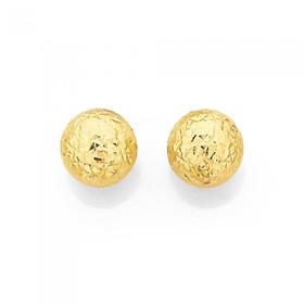 9ct+Gold+8mm+Diamond-cut+Ball+Stud+Earrings