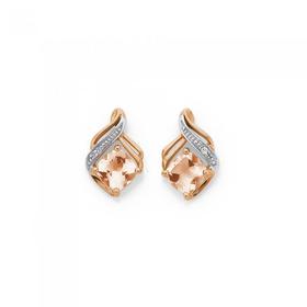 9ct+Rose+Gold+Morganite+%26+Diamond+Stud+Earrings