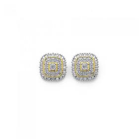 9ct-Gold-Diamond-Cushion-Shape-Cluster-Stud-Earrings on sale