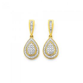 9ct-Gold-Diamond-Cluster-Pear-Shape-Drop-Earrings on sale