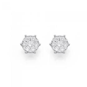 9ct-Gold-Diamond-Cluster-Stud-Earrings on sale