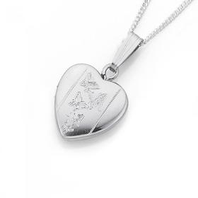 Sterling+Silver+Five+Butterfly+Heart+Locket+Pendant