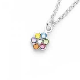 Silver-Multi-Coloured-Crystal-Flower-Pendant on sale