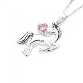 Silver-Pink-CZ-Flying-Unicorn-Pendant on sale