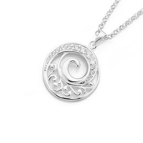 Silver-CZ-Scroll-Round-Filigree-Pendant on sale