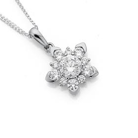 Silver-Fancy-Snowflake-CZ-Cluster-Pendant on sale