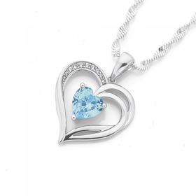 Silver-Blue-CZ-Open-Fancy-Heart-Pendant on sale