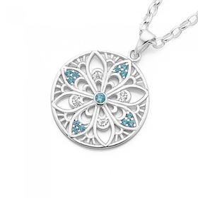 Silver-Blue-CZ-Kaleidoscope-Pendant on sale