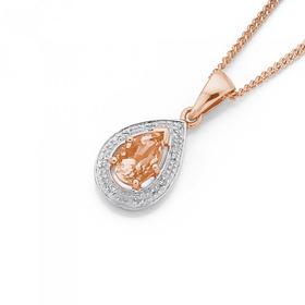 9ct-Rose-Gold-Morganite-Diamond-Pear-Pendant on sale