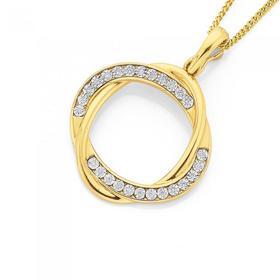 9ct+Gold+Diamond+Open+Intertwined+Double+Oval+Pendant