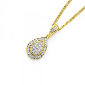 9ct+Gold+Diamond+Cluster+Pear+Shape+Pendant