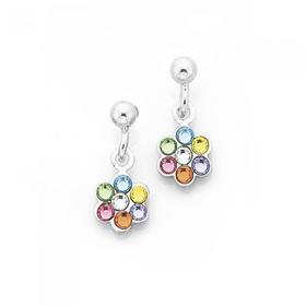 Silver-Multi-Coloured-Crystal-Flower-Earring on sale