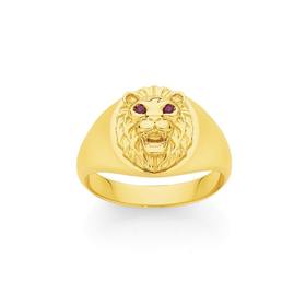 9ct-Gold-Created-Rubies-Lions-Head-Gents-Ring on sale