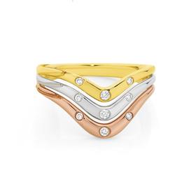 9ct+Gold+Tri+Tone+Diamond+V+Shape+Dress+Ring