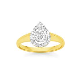 9ct+Gold+Diamond+Pear+Shape+Cluster+Ring