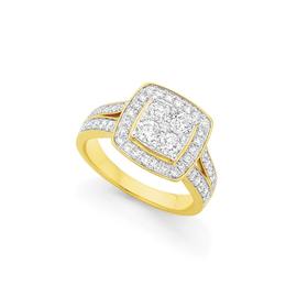 Limited-Edition-9ct-Gold-Diamond-Cushion-Shape-Cluster-Ring on sale