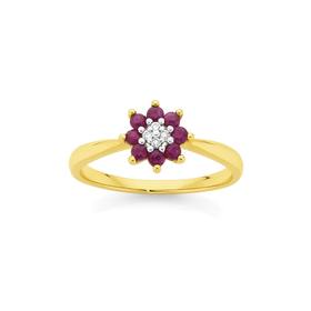 9ct-Gold-Natural-Ruby-Diamond-Petite-Flower-Ring on sale