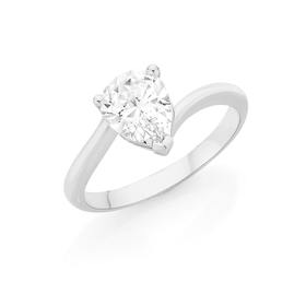 Silver+Pear+CZ+Solitaire+Crossover+Ring