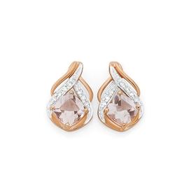 9ct+Rose+Gold+Morganite+%26amp%3B+Diamond+Stud+Earrings