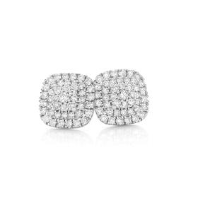 9ct+White+Gold+Diamond+Pave+Cushion+Shape+Cluster+Stud+Earrings