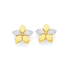 9ct+Gold+Two+Tone+Flower+Stud+Earrings