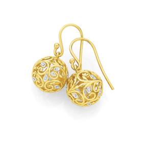 9ct+Gold+Two+Tone+Ball+Drop+Earrings