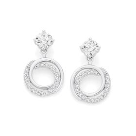 Silver+CZ+%26amp%3B+Plain+Entwined+Circle+Earrings