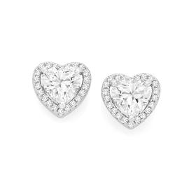 Silver+Small+CZ+Heart+Cluster+Stud+Earrings