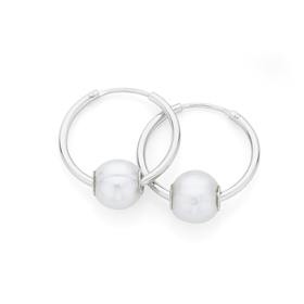 Silver+Cultured+Freshwater+Pearl+On+Hoop+Earrings