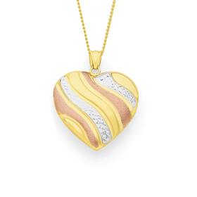 9ct+Gold+Tri+Tone+Puff+Heart+Pendant