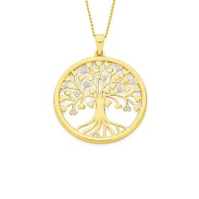 9ct+Gold+Two+Tone+Tree+of+Life+Pendant