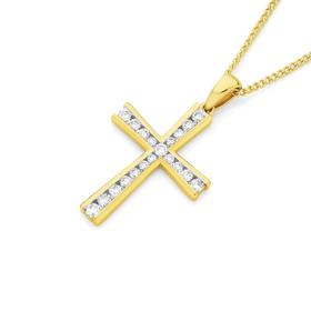 9ct+Gold+Diamond+Cross+Pendant