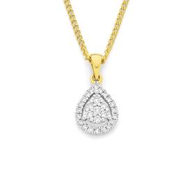 9ct+Gold+Diamond+Cluster+Pear+Drop+Pendant