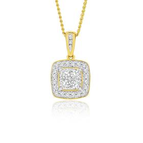 9ct+Gold+Diamond+Cushion+Shape+Cluster+Pendant