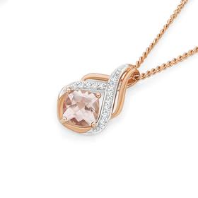 9ct+Rose+Gold+Morganite+%26amp%3B+Diamond+Pendant