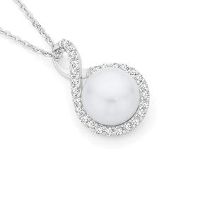 Silver-Cultured-Freshwater-Pearl-CZ-Fig-8-Pendant on sale