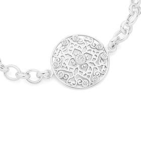 Silver-19cm-CZ-Round-Filigree-Belcher-Bracelet on sale