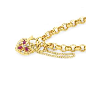 9ct+Gold+19cm+Solid+Natural+Rubies+%26amp%3B+Diamonds+Padlock+Bracelet