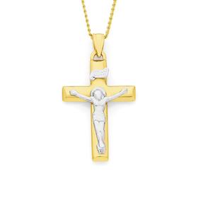 9ct+Gold+Two+Tone+Cruxific+Pendant