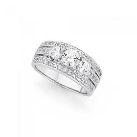 Silver-Three-Row-Trilogy-CZ-Ring on sale