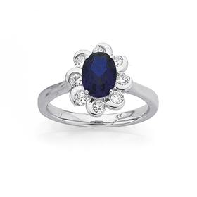 Silver-Dark-Blue-CZ-Flower-Cluster-Ring on sale