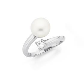 Silver-Syn-Pearl-CZ-Crossover-Ring-SZ-P on sale