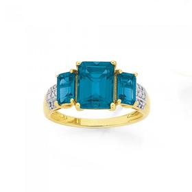 9ct+London+Blue+Topaz+%26+Diamond+Trilogy+Ring